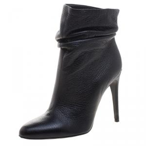 Pre Owned Burberry Black Leather Epworth Ankle Boots Size 36.5