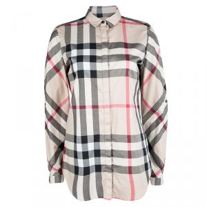 Pre Owned قميص بربري بريت قطن بيج كاروهات نوفا بأكمام طويلة أزرار أمامية S