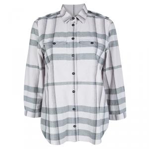 Pre Owned Burberry Brit Pale Pink Checked Cotton Long Sleeve Button Front Shirt M