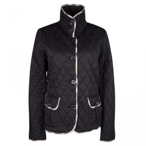 Pre Owned Burberry Brit Black Novacheck Trim Detail Diamond Quilted Jacket M