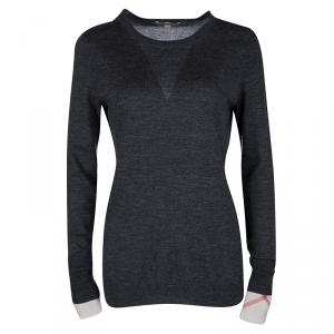 Pre Owned Burberry Brit Grey Novacheck Cuff Detail Sweater M