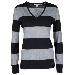 Pre Owned Burberry Brit Navy Blue and Grey Knit Long Sleeve Top M
