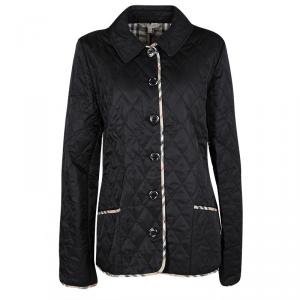 Pre Owned Burberry London Black Novacheck Trim Detail Diamond Quilted Jacket L