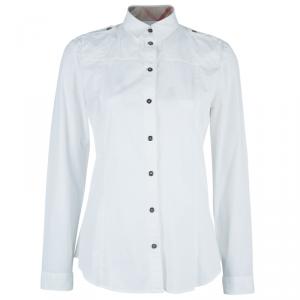 Pre Owned Burberry White Cotton Nova Check Cuff Shirt M