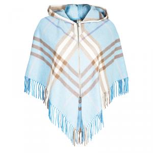 مملوكة مسبقًا Burberry London Hooded Blue Check Fringed Poncho OS