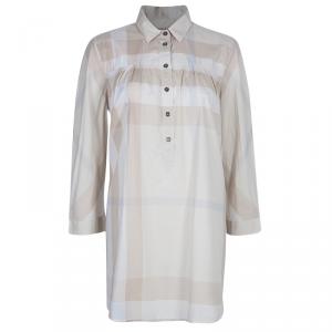 مملوكة مسبقًا Burberry Beige Gathered Cotton Tunic Top M