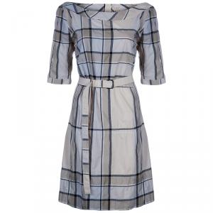 Pre Owned Burberry Brit Check Crinkle Cotton Kristie Dress L