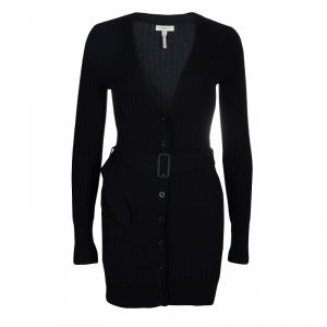 Pre Owned Burberry Black Ribbed Cashmere Cardigan S