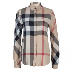 مملوكة مسبقًا Burberry Beige Novacheck Long Sleeve Button Down Cotton Shirt S