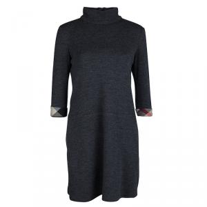 مملوكة مسبقًا Burberry Grey Wool Drop Waist Zip Front Dress M
