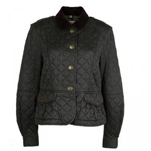 Pre Owned Burberry Brit Olive Green Quilted Geometric Pattern Detail Jacket L