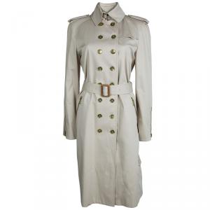 Pre Owned Burberry Beige Cotton Double Breasted Belted Trench Coat M