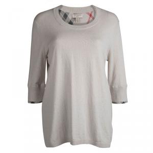 Pre Owned Burberry Beige Novacheck Trim Crew Neck Sweater M