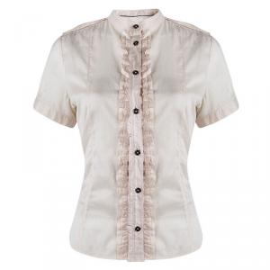 Pre Owned Burberry Pink Cotton Ruffle Placket Detail Blouse S
