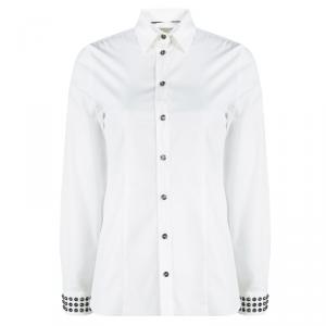 مملوكة مسبقًا Burberry London White Embellished Cuff Detail Button Front Shirt S