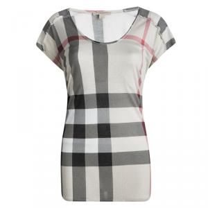 Pre Owned Burberry Beige Novacheck Short Sleeve Top L