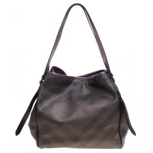 Pre Owned Burberry Purple Smoke Check PVC Medium Canterbury Tote
