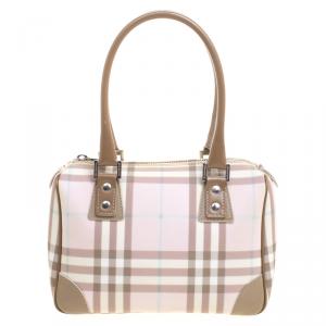 Pre Owned حقيبة بربري شيستر PVC هاوس تشيك بني/وردي