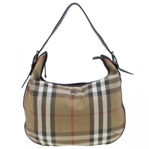 Pre Owned Burberry Gold Glitter Canvas Nova Check Hobo