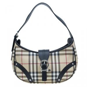 Pre Owned Burberry Black Small Nova Check Hobo