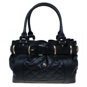 Pre Owned Burberry Black Quilted Leather Large Beaton Tote