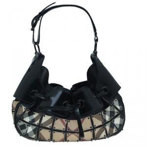 Pre Owned Burberry Black Nova Check Small Warrior Hobo
