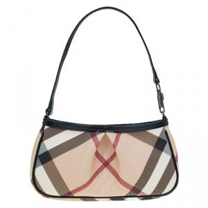 Pre Owned Burberry Black/Beige Nova Check Coated Canvas Mini Pochette Bag