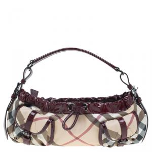 Burberry Burgundy Nova Check Patent Leather Sling Bag