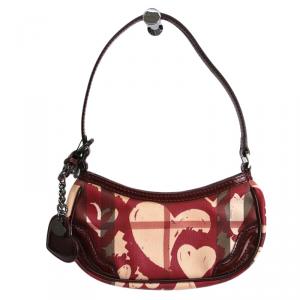 Pre Owned Burberry Nova Check Heart Print Coated Canvas Shoulder Bag