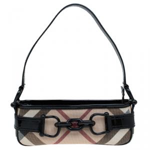 Pre Owned Burberry Beige/Black Nova Check Coated Canvas Pochette Shoulder Bag