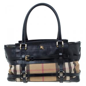 Pre Owned حقيبة بربري بريدل هاوس كانفاس كروهات جلد سوداء