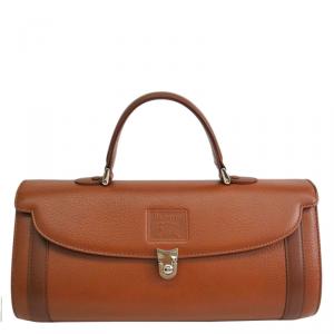 Pre Owned Burberry Brown Pebbled Leather Vintage Top Handle Bag