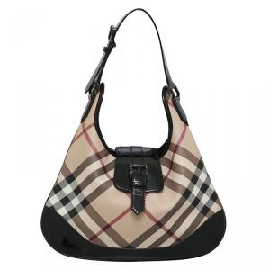 Pre Owned Burberry Black Nova Check Coated Canvas Brooke Hobo