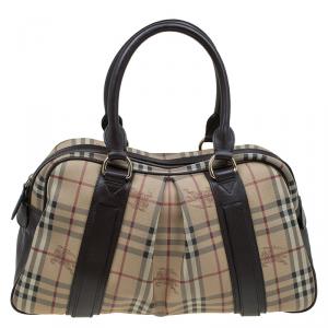 Pre Owned حقيبة بربري اشبري نايت جلد وكانفاس كاروهات هايماركت بنية/ بيج