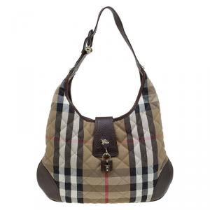 مملوكة مسبقًا Burberry Beige/Brown Quilted House Check Fabric Brooke Hobo