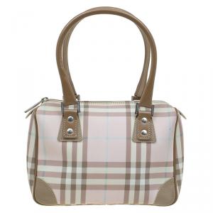 Pre Owned حقيبة بربري شيستر كانفاس مقوى كاروهات هاوس وردية