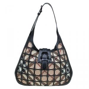 Pre Owned Burberry Black Nova Check Brooke Warrior Hobo