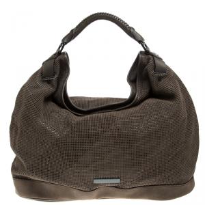 Pre Owned Burberry Grey Perforated Suede Oversize Hobo
