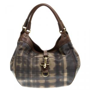 Pre Owned Burberry Brown Tie Dyed Smoked Check PVC Hobo