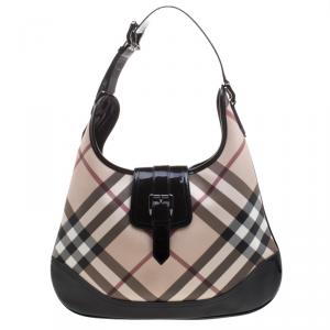 Pre Owned Burberry Black Nova Check PVC Brooke Hobo
