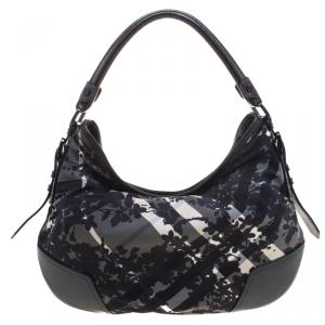 Pre Owned Burberry Black Beat Check Nylon Hobo
