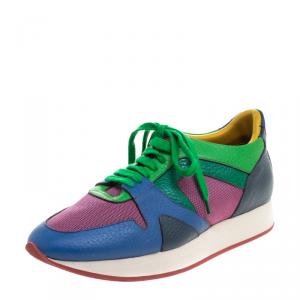 Pre Owned Burberry Prorsum Multi Colorblock Leather and Canvas The Field Sneakers Size 39