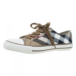 Pre Owned Burberry Beige Novacheck Canvas and Leather Sneakers Size 38