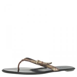 Pre Owned Burberry Beige Novacheck Canvas and Leather Thong Sandals Size 40