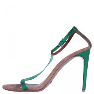 Burberry Prorsum Green Leather and Vinyl Taylor T Strap Sandals Size 39