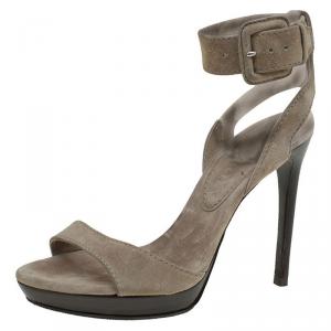 Pre Owned Burberry Beige Suede Ankle Strap Sandals Size 35