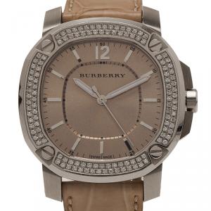 Pre Owned Burberry Cream Stainless Steel Diamonds Britain Women's Wristwatch 38MM