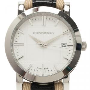 Pre Owned Burberry White Stainless Steel Heritage BU1388 Women's Wristwatch 38MM 