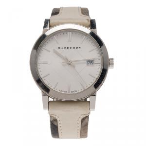 Pre Owned Burberry White Stainless Steel Heritage BU1388 Women's Wristwatch 38MM 