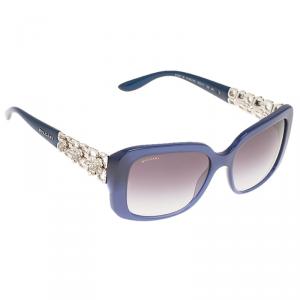 Bvlgari Blue Silver Tone Flower Crystal Embellished Square Sunglasses